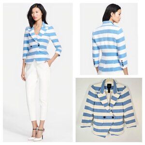 Smythe Striped Spring Crossover Blazer in Awning Blue & White Linen Womens Sz 4
